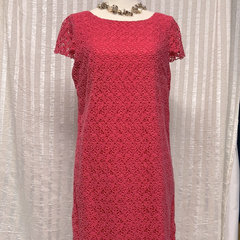 Talbots Coral Pink Lace Classic Dress, Size 8 (SUM178)